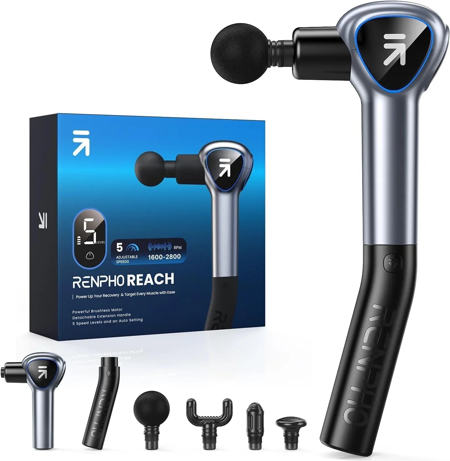 Fipka RENPHO Reach Massage Gun with Detachable Handle, 5 Speed, 4 Heads - Gomix Brands Outlet